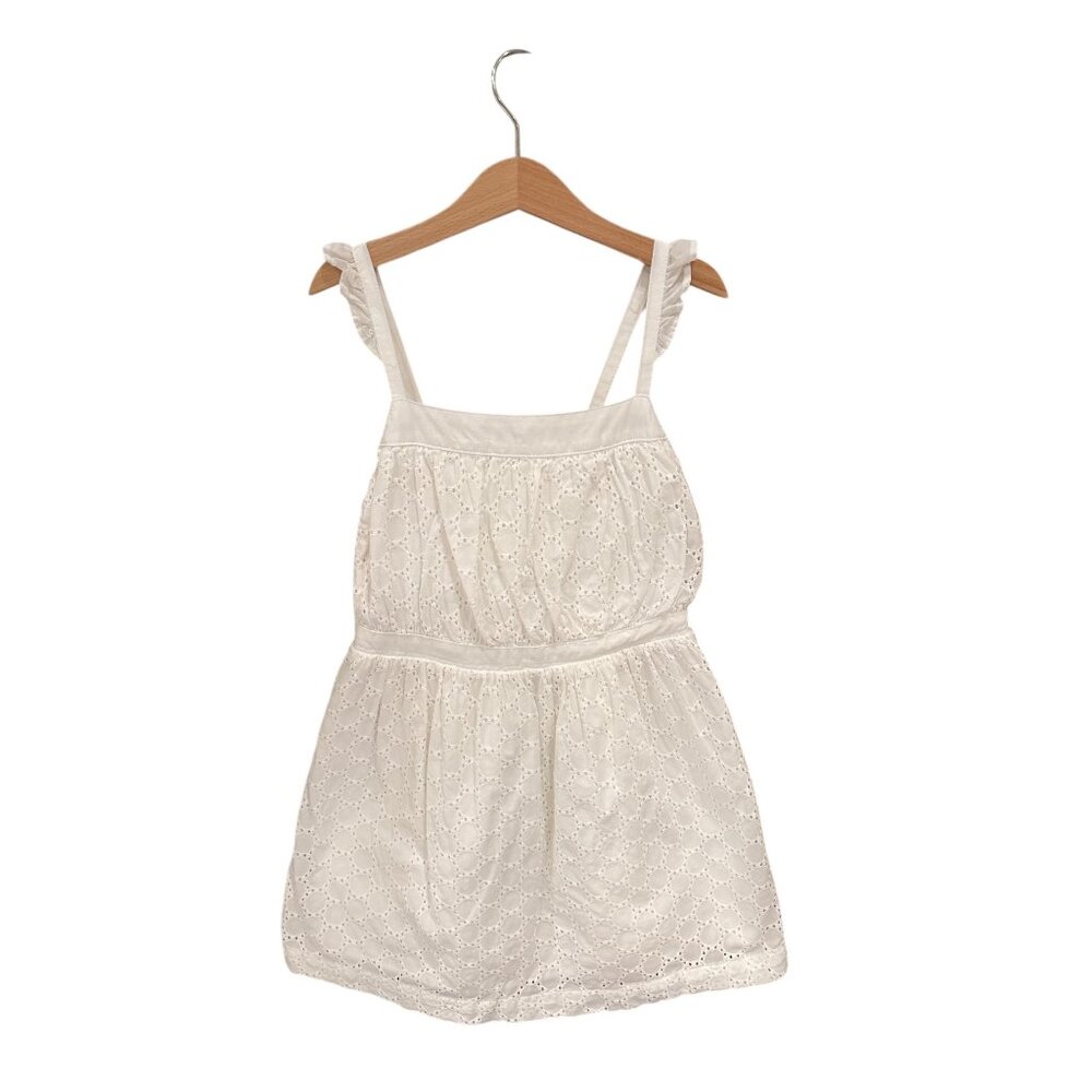 Cottage Core Cherokee Girls White Eyelet Dress M 7/8 100% Cotton  Sleeveless Ruf
